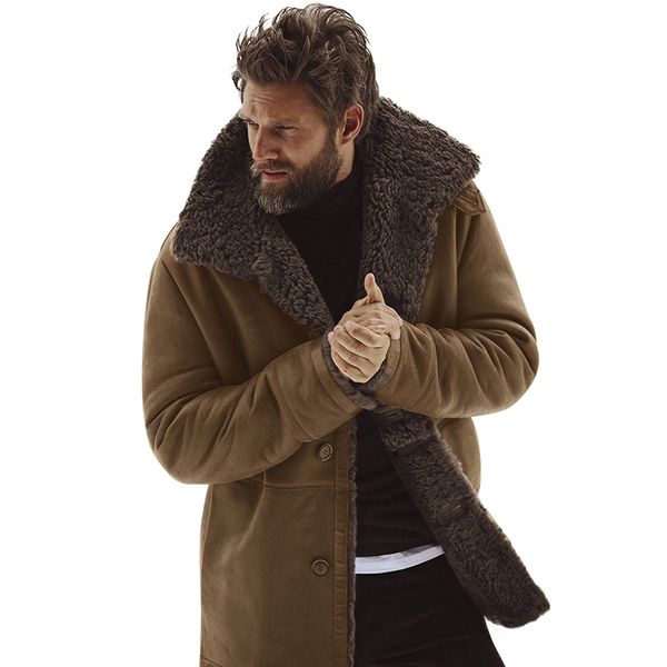 

2020 fur coat men european and american men's long-sleeved single-breasted turndown collar padded jacket men winter coat, Black