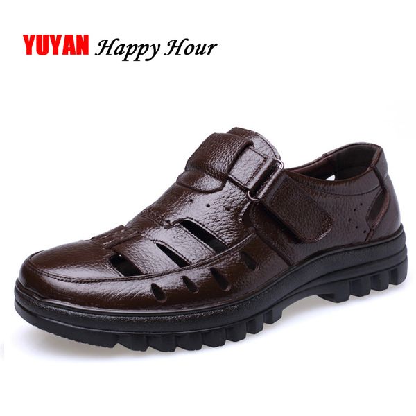 

genuine leather sandals men summer shoes non-slip men's sandals soft casual brand footwear zhk289, Black