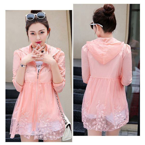 

droppshiping women casual sun uv protection clothes with embroidered lace for summer bfj55, Black;brown