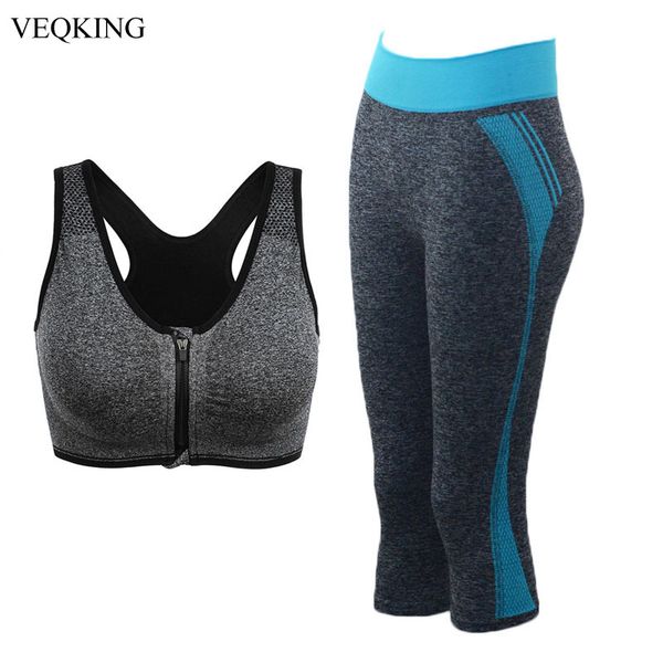 

clearance] women yoga workout set,zipper push up bra 3/4 yoga pant set,elastic sport running gym fitness suits for women, White;red