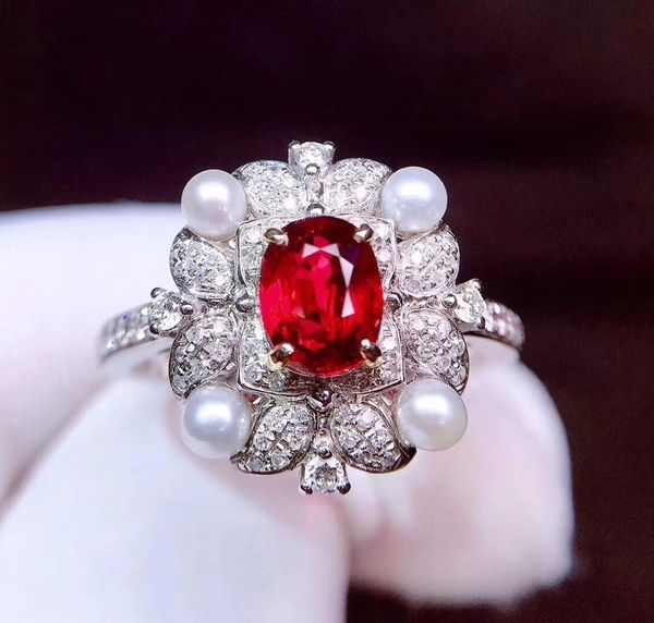 

fine jewelry grs cert pure 18 k gold jewelry natural red ruby 1.00ct diamond wedding engagement female rings for women fine ring, Golden;silver