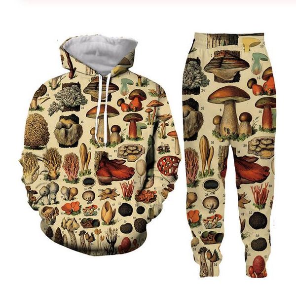 

wholesale--new fashion men/womens mushroom collage sweatshirt joggers funny 3d print hoodies+pants zz044, Gray