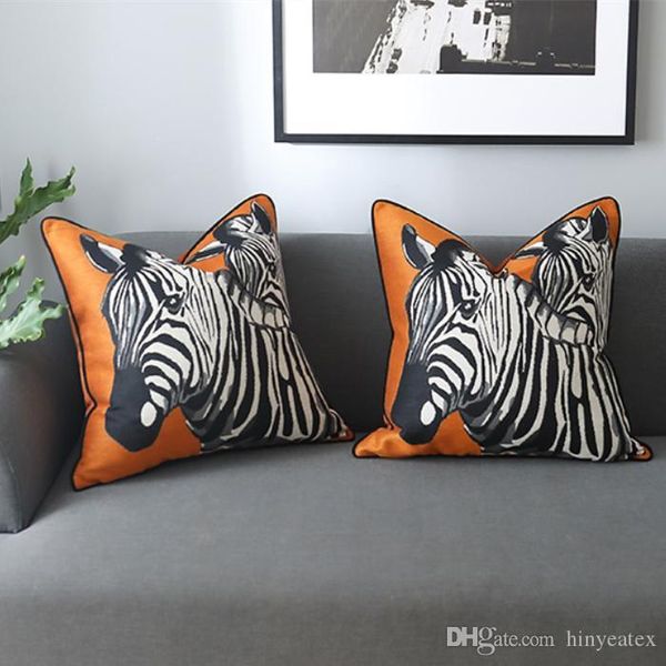 Luxury Modern Orange Zebra Pillows Designer Sofa Chair Woven
