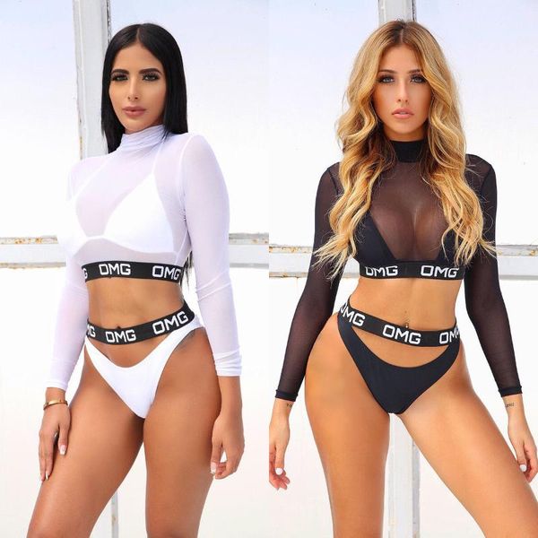 

2019 omg 3pcs mesh vest women bikini set swimwear bathing beachwear swimsuit swimming costumes