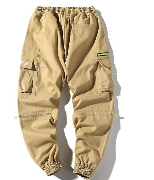 

men's pants zipper hop casual designer male cargo pants drawstring homme loose hip pockets long trousers clothing for olpou, Black