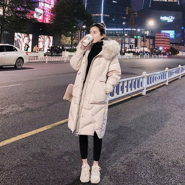 

p shoot 2019 winter south korea dongdaemun down jacket cotton-padded clothes women's mid-length large fur collar students bf, Blue;black