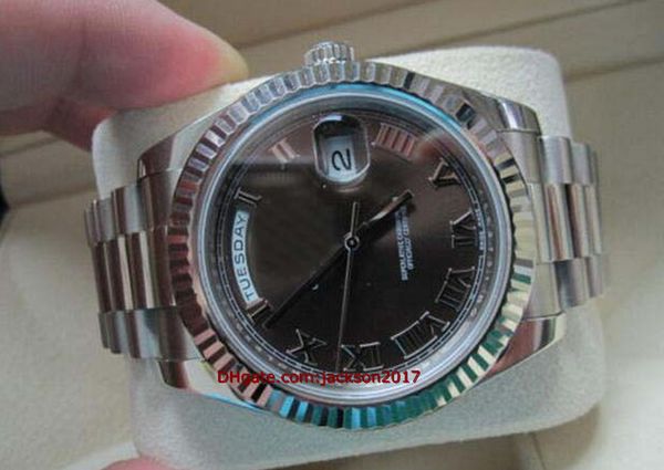 

christmas gift wristwatches mens watch president" 218239 in white gold with chocolate roman, Slivery;brown