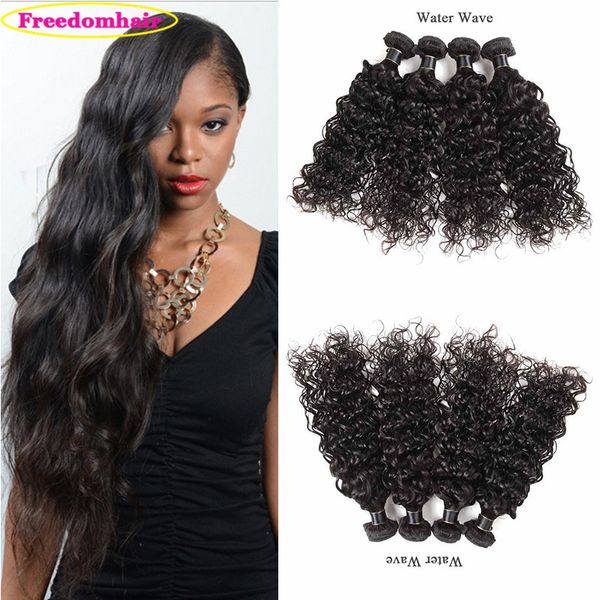 

brazilian indian remy human hair 4 bundles indian virgin hair water wave unprocessed wet and wavy indian human hair water wave, Black