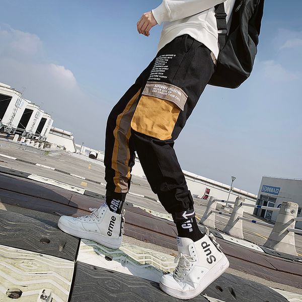 

black mens cargo pants multi pocket harem pants male streetwear leisure jogging man 2020 new fashion cotton boy trousers