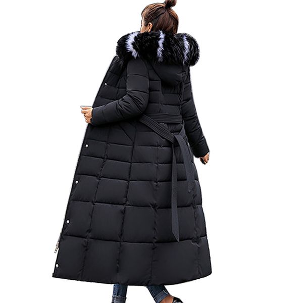 

new thick cotton padded parka tide women winter jacket fashion hooded warm slim long overcoat coat women elegant parka female, Black