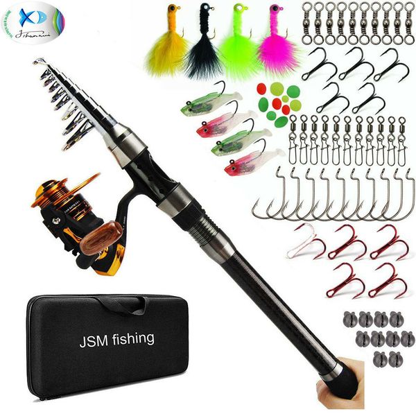 

telescopic spinning fishing pole rod and reel combo set full kit with lures jigs