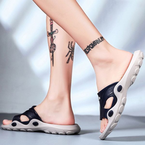 

men slippers non-slip outdoor beach flip flops summer slides causal shoes sandal plus size home slippers men shoe, Black