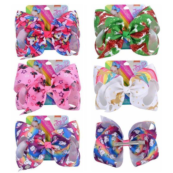 

8 inch jojo bows jojo siwa unicorn grosgrain ribbon bow for girls handmade hair clips barrettes headwear hair accessories 061, Slivery;white
