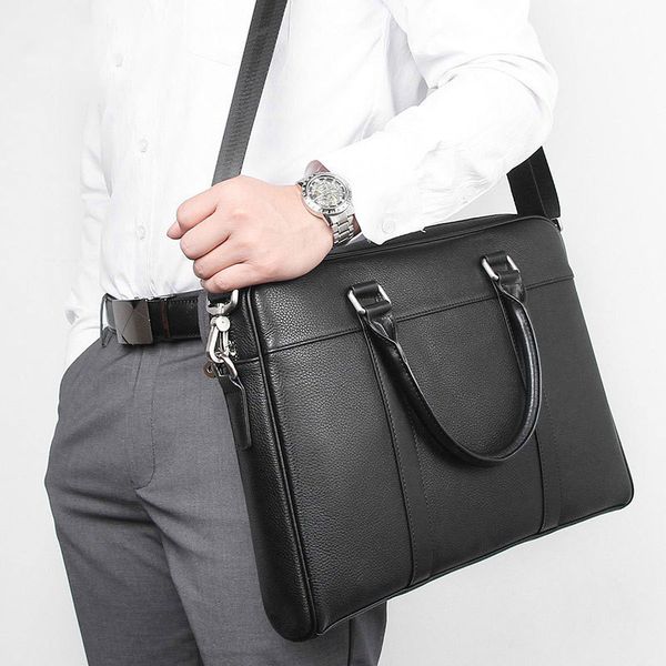 

men business briefcases messenger bag vintage genuine leather shoulder leather lapbag black maletines hombre cuero