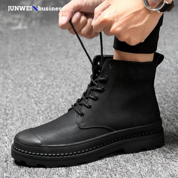 

fashion ankle genuine footwear snow boots men winter shoes real leather fur warm sneakers big size 47 a4, Black