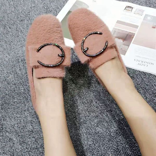 

shoes woman flats slip-on loafers fur 2019 fashion women's casual female sneakers autumn all-match round toe dress slip on, Black