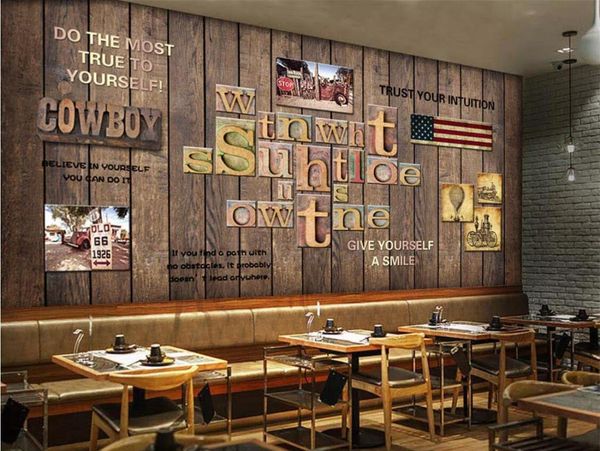 

nordic wood english letter mural coffee shop wallpaper wall art 3d wall paper for ktv bar restaurant murals contact papers