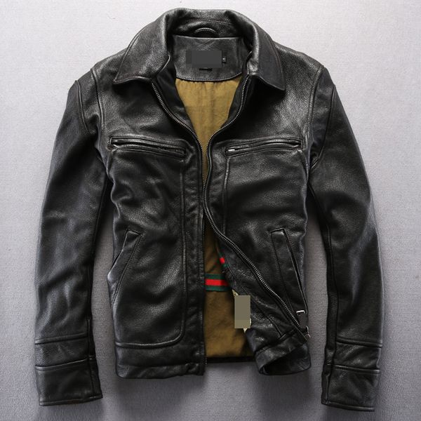 

vintage genuine leather jacket men black leather motorcycle jacket men's real cowskin coat for men real skin wind