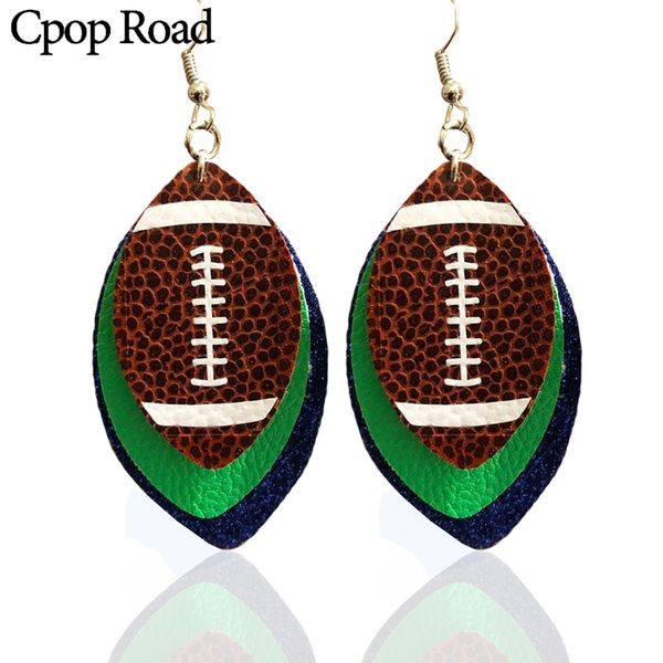 

кожаные серьги cp футбол pattern искусственной для женщин футбольной команды спорта болельщица аксессуаров модного giltter мульти layers пад, Silver