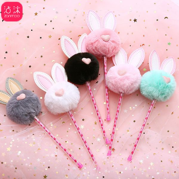 

24pcs/lot creative neutral pen cute plush ear neutral pen 0.5 black signature stationery wholesale