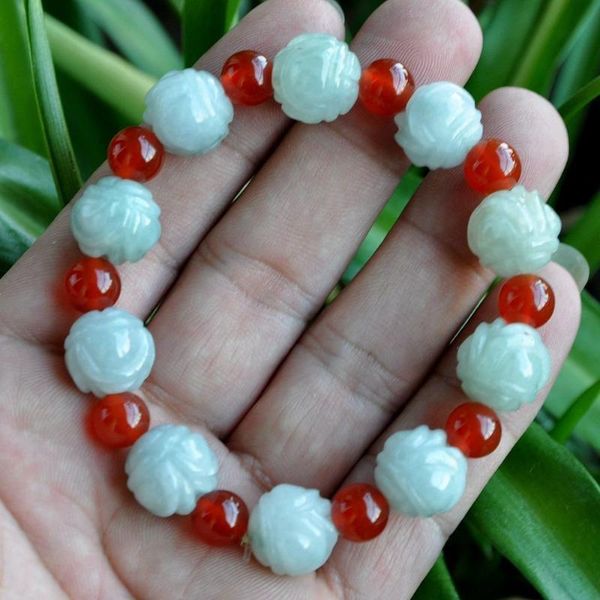 

beaded, strands green red 100% natural a yu bead beads bangle bracelet, Black