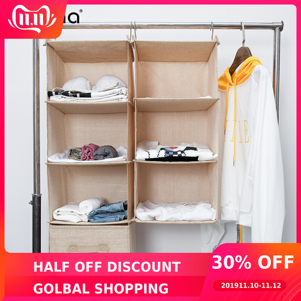 

hanging closet organizers collapsible durable cotton line hanging shelves with storage boxes drawers clothing shoes storage