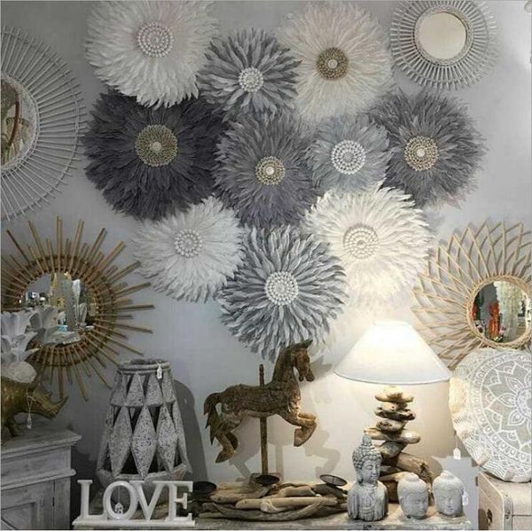 

feather plates wall decoration creative decorations living room bedside light luxur wall-hanging feathers plate