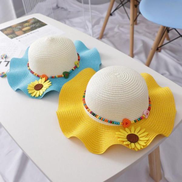 

2020 new baby sun hat sunflower straw hat visor baby cap kids panama beach for boys girls child, Blue;gray