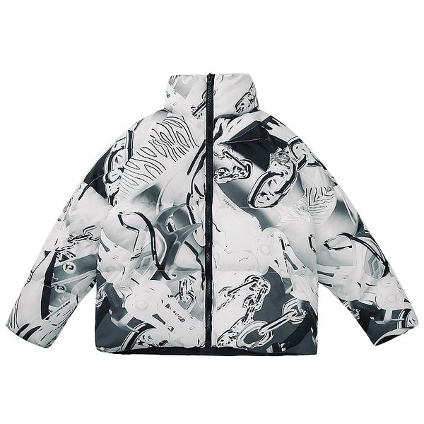 

hoodless vertical collar camouflage tooling thickened parkas cotton clothing fashion brand ins fashion couple loose cotton coat, Black
