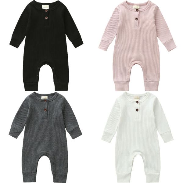 

autumn clothing newborn infant baby boy girl cotton romper knitted ribbed jumpsuit solid clothes warm outfit, Blue