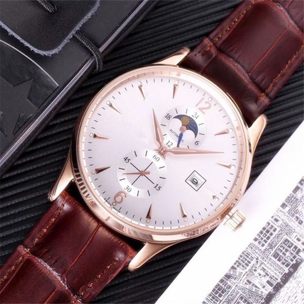 

jl master ultra luxury watches moon watch two times date automatic watch mechanical movement mens luxury wristwatch ing, Slivery;brown