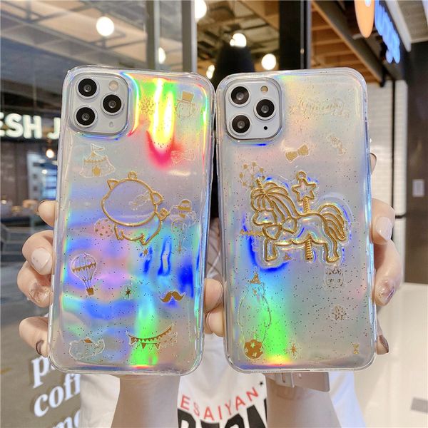 

laser cardboard unicorn flying pig transparent mobile phone case cover for iphone 11 pro max 7 8 plus x xr