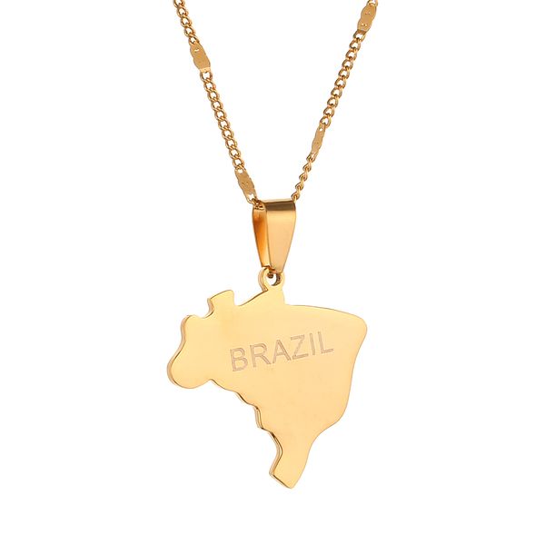 

stainless steel brazil map flag necklaces pendant for women brazilians charm jewelry gifts, Silver
