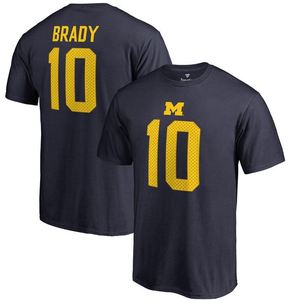 

michigan wolverines tom 10 brady ncaa men's basketball t-shirts fans tees t shirt short sleeve printed yellow blue white, Black