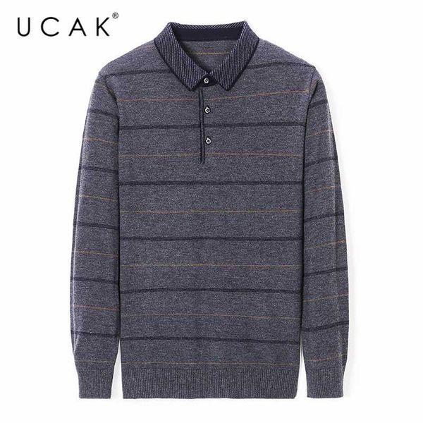 

ucak brand streetwear striped sweaters mens clothes autumn winter turn-down collar sweater pull homme pullover clothing u1092, White;black