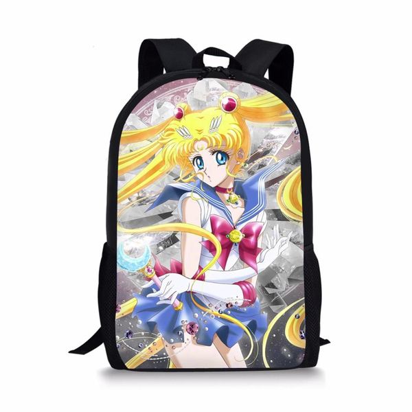 

school bag for girls sailor moon 3d print black backpack kids children bookbag students customize image bagpack daypack