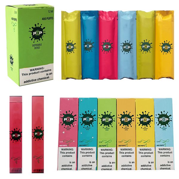 

POP Одноразовые устройства Pod Starter Kit 280mAh Батарея 400 Puff 1,2 мл Картриджи Пусто Vape Pen E Сигареты Vapes 6 цветов Дисплей Box