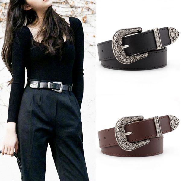 

vintage кожаного пояса женщин металла талия пояс западного вырезан cinturon mujer 2020 моды waistband джинсы дизайнерских cintos сердца, Black;brown