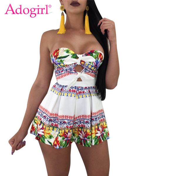 

adogirl floral print strapless plus size summer playsuits boho style beach wear women rompers loose casual jumpsuits s-3xl, Black;white