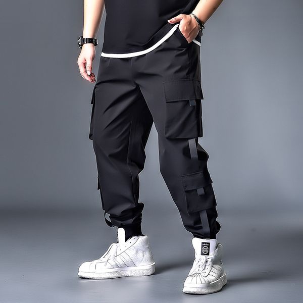 

7xl 6xl 5xl xxxxl pockets cargo harem pants mens casual joggers baggy tactical trousers harajuku streetwear hip hop fashion swag, Black