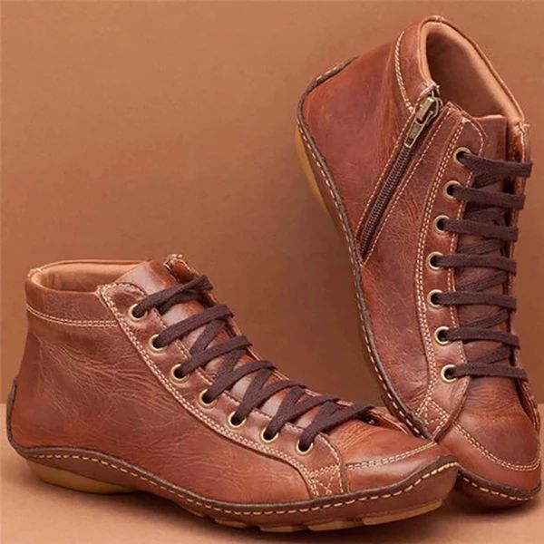 

sfit 2019 winter boots women shoes casual flat boots women leather shoes for winter autumn ankle ladies botas size 43, Black