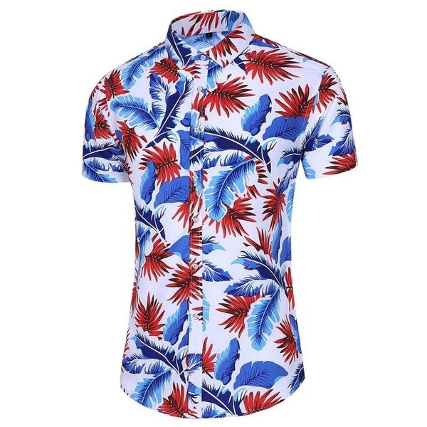 

fashion printed loose men slim fit hawaii short sleeve turn-down collar beach oversized streetwear camisas de hombre, White;black
