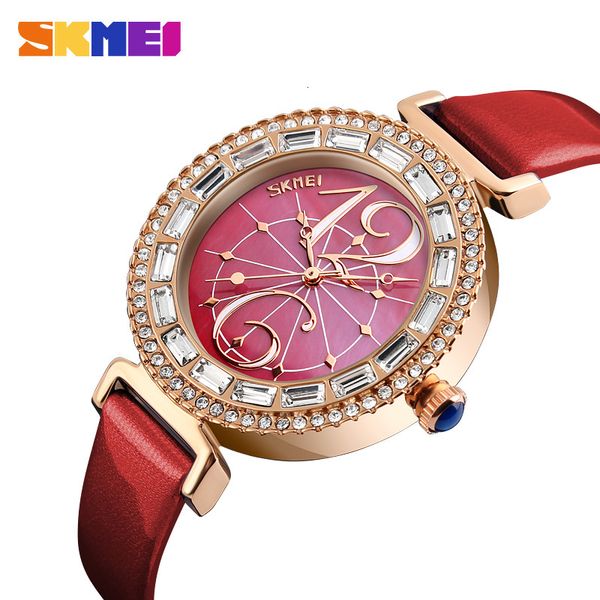 

skmei fashion women watches luxury brand leather strap quartz watch ladies waterproof casual wristwatches relogio feminino, Slivery;brown