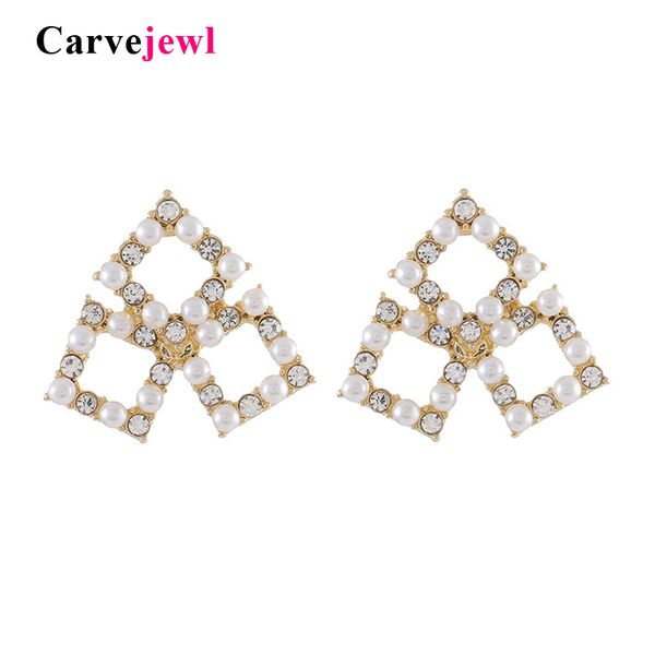 

carvejewl korea new style 3 square clip on earrings without piercing for girls party cute simulated pearl joint no hole ear clip, Silver