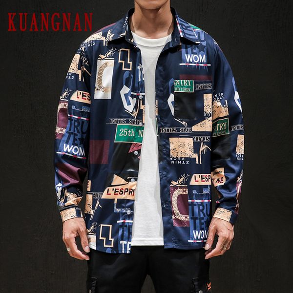 

kuangnan floral shirt men fashions men shirt long sleeve mens shirts casual slim fit 5xl streetwear 2019 autumn new, White;black