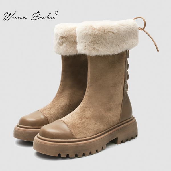 

suede snow boots women rear tie platform winter women boots plush design thickening warm cotton shoes 2019, Black