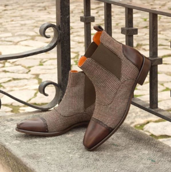 

mix and match style boots plaid style high-quality materials with genuine leather boots d317, Black