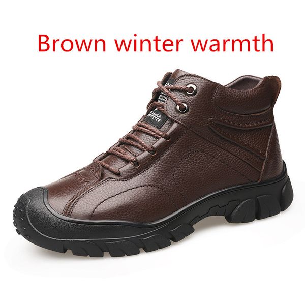 

genuine leather: men's boots. 2019 new short plush lining warm non-slip, low heel, snow boots. winter boots, Black