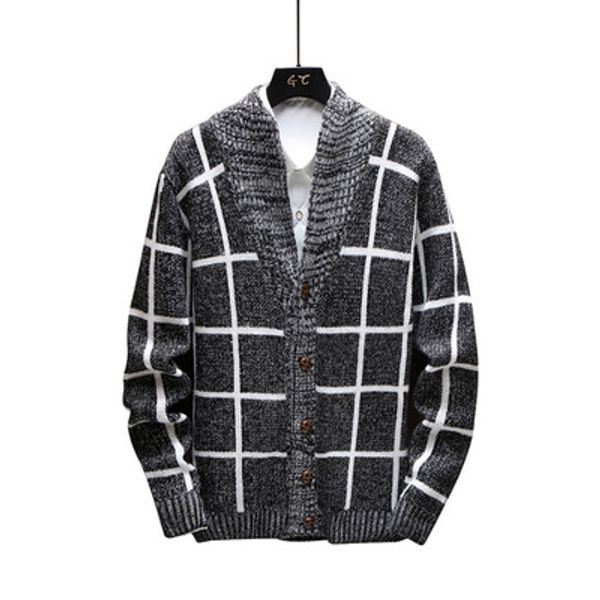 

mens autumn winter sweater cardigan new fashion oversize casual button v neck male sweater coats plaid, White;black