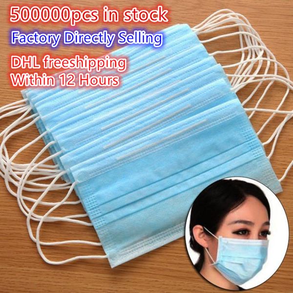 

500000pcs In Stock Disposable Face Masks With Elastic Ear Loop 3 Layer Breathable And Comfortable For Blocking Dust Air Pollution Protection